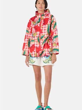 Gorman Red Floral Hooded Little Things Gingham Jacket Raincoat New Size 20